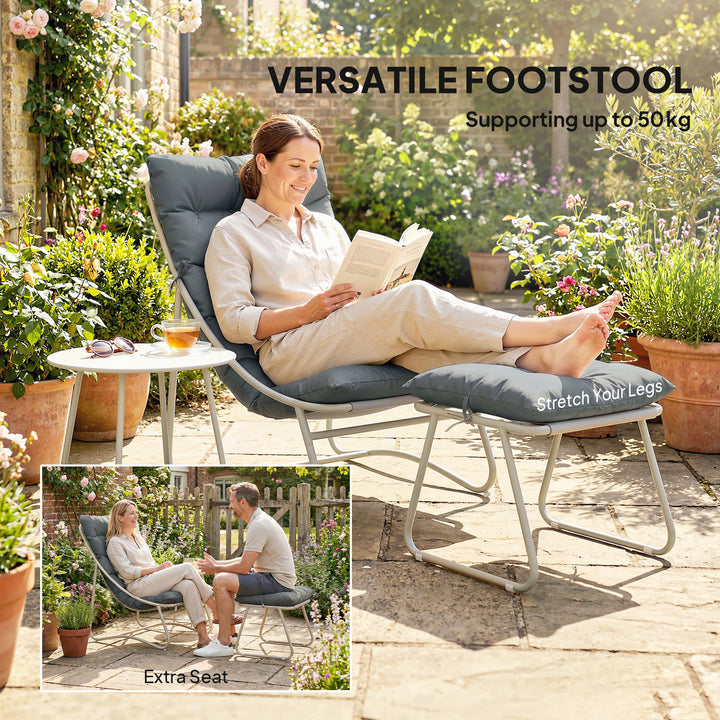 Bistro Set for Garden, 3 Piece Outdoor Table and Chair with Footstool 