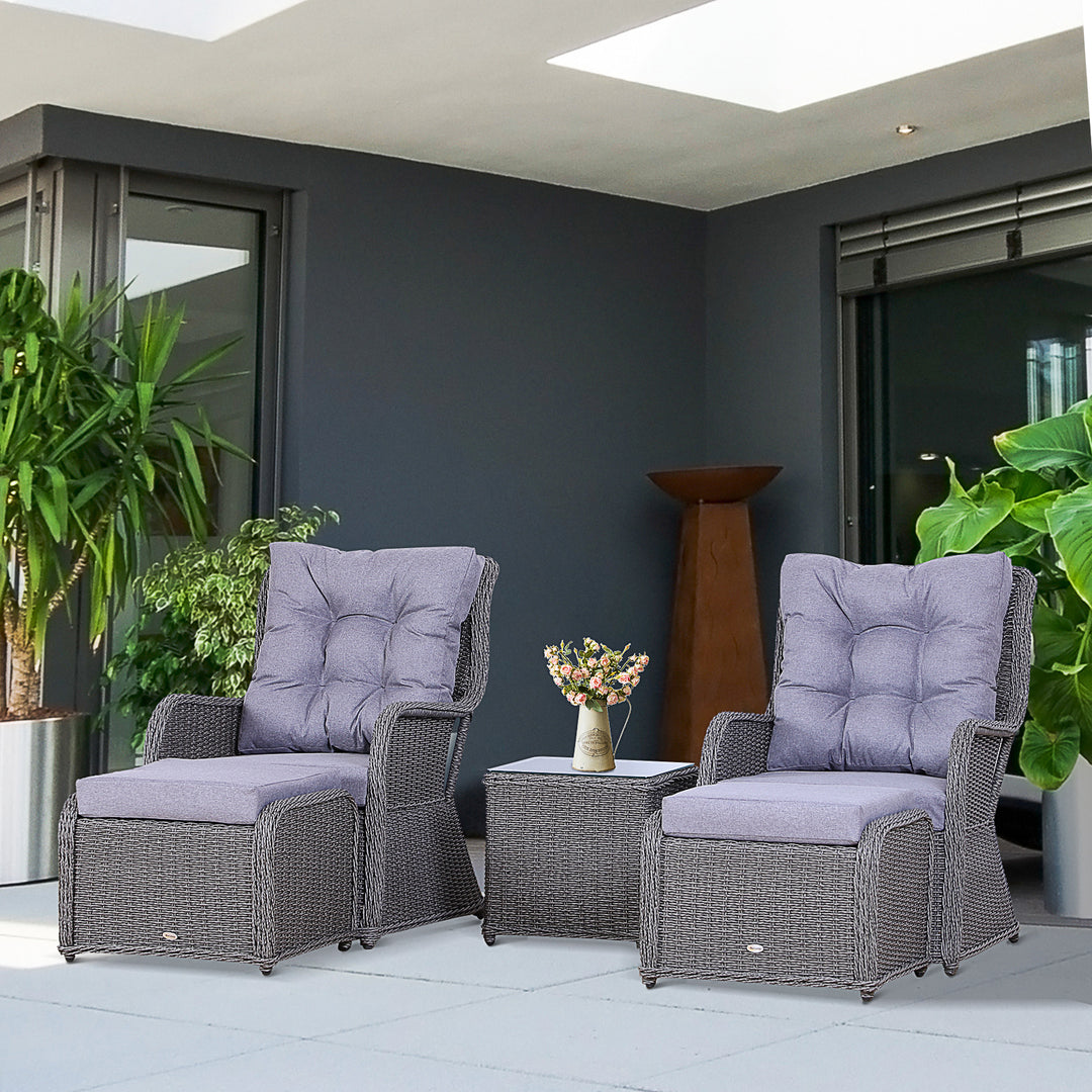 5PCS Deluxe Garden Rattan Furniture Sofa Chair & Stool Table Set Patio Wicker Weave Furniture Set Aluminium Frame Fully-assembly - Grey