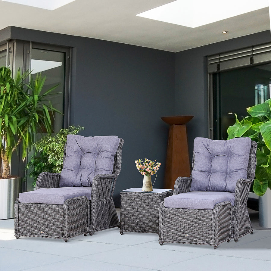 5PCS Deluxe Garden Rattan Furniture Sofa Chair & Stool Table Set Patio Wicker Weave Furniture Set Aluminium Frame Fully-assembly - Grey