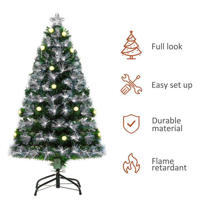 HOMCOM HOMCM 4ft White Light Artificial Christmas Tree w/ 130 LEDs Star Topper Tri-Base Full Bodied Seasonal Decoration Pre-Lit Home | Aosom UK