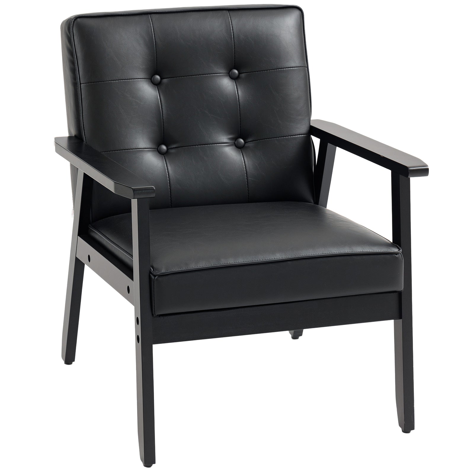 Retro-Style Accent Chair, with Faux Leather Seat - Black