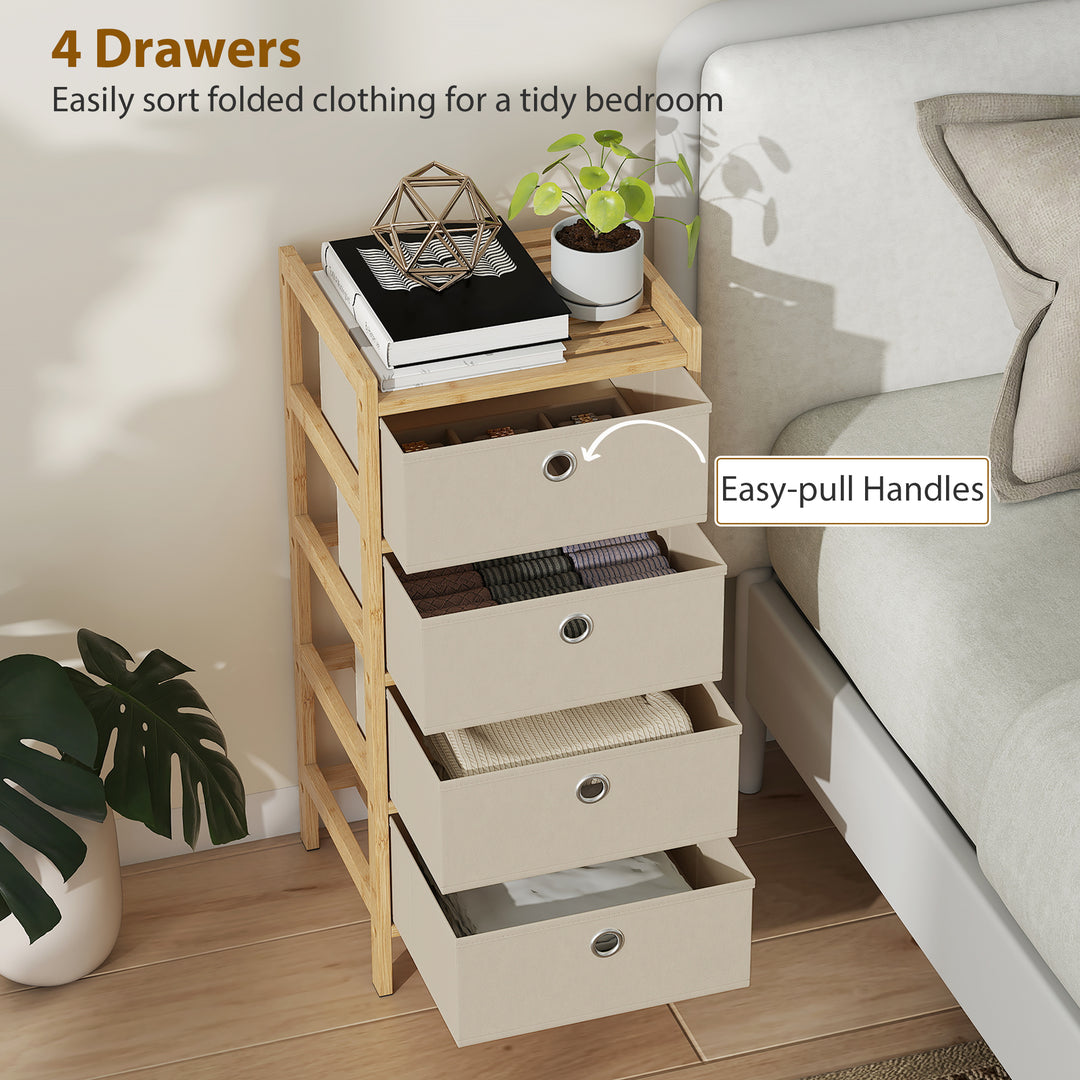 Chest of Drawers, 4 Fabric Drawers Narrow Dresser with Bamboo Frame, C