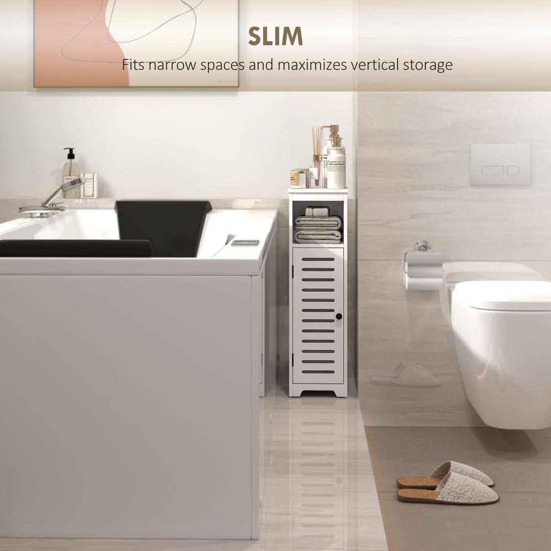 Bathroom Floor Cabinet, Bathroom Storage Unit with Louvered Door, Open Shelf, Adjustable Shelf, White, 22 x 20 x 75 cm