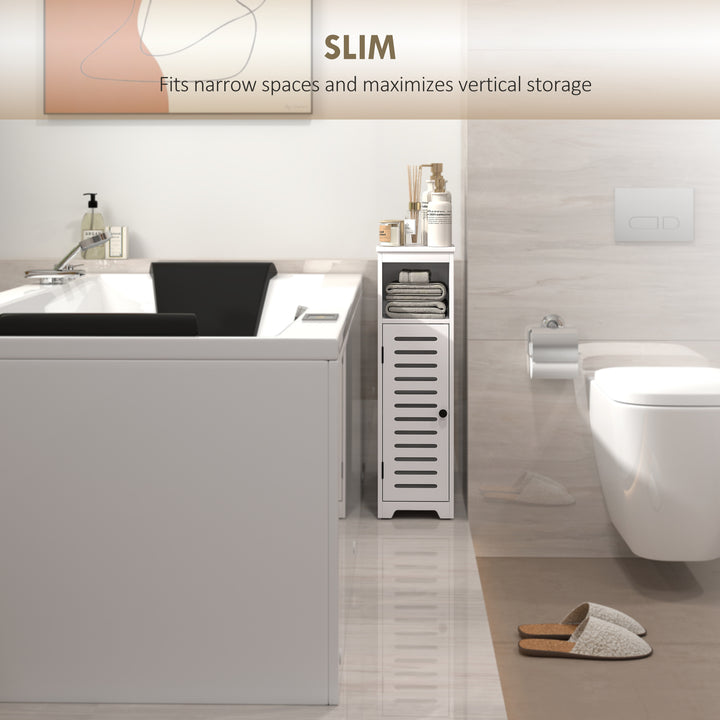 Bathroom Floor Cabinet, Bathroom Storage Unit with Louvered Door, Open Shelf, Adjustable Shelf, White, 22 x 20 x 75 cm