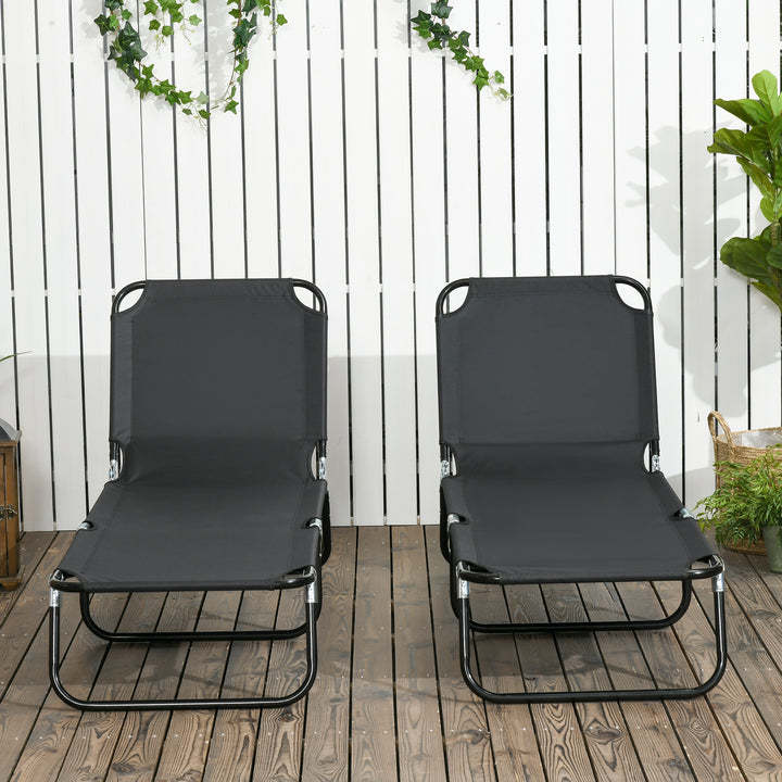 Set of Two Metal Frame Folding Sun Loungers - Black