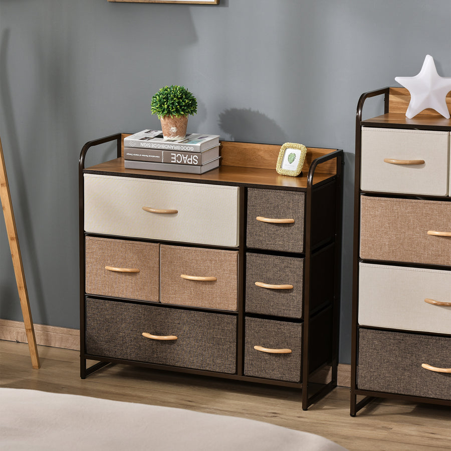 Chest of Drawers with 7 Foldable Drawers, 3-Tier Fabric Bedroom Dresser, Clothes Storage Unit for Bedroom, Living Room, Multi-Colored