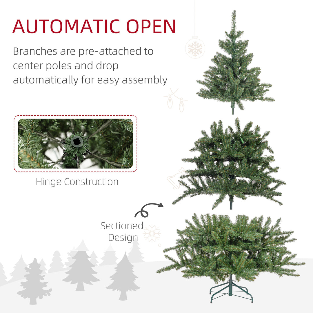 HOMCOM 6ft Prelit Artificial Christmas Tree with Warm White LED Light and 872 Tips, Metal Base, Hinged Xmas Tree, Green