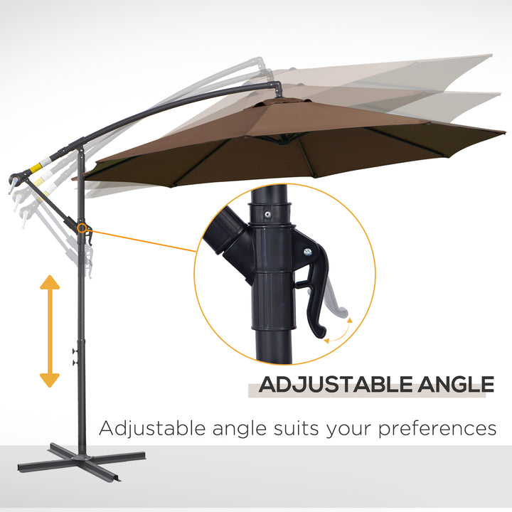 Outsunny 3M Brown Cantilever Umbrella, Hanging Banana Parasol, Steel Frame, for Patio Sun Shade