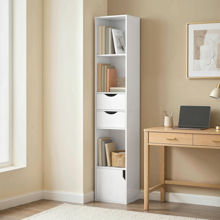 Bookcase with Drawers Adjustable Shelf Bookshelf with 2 Drawers and Ca