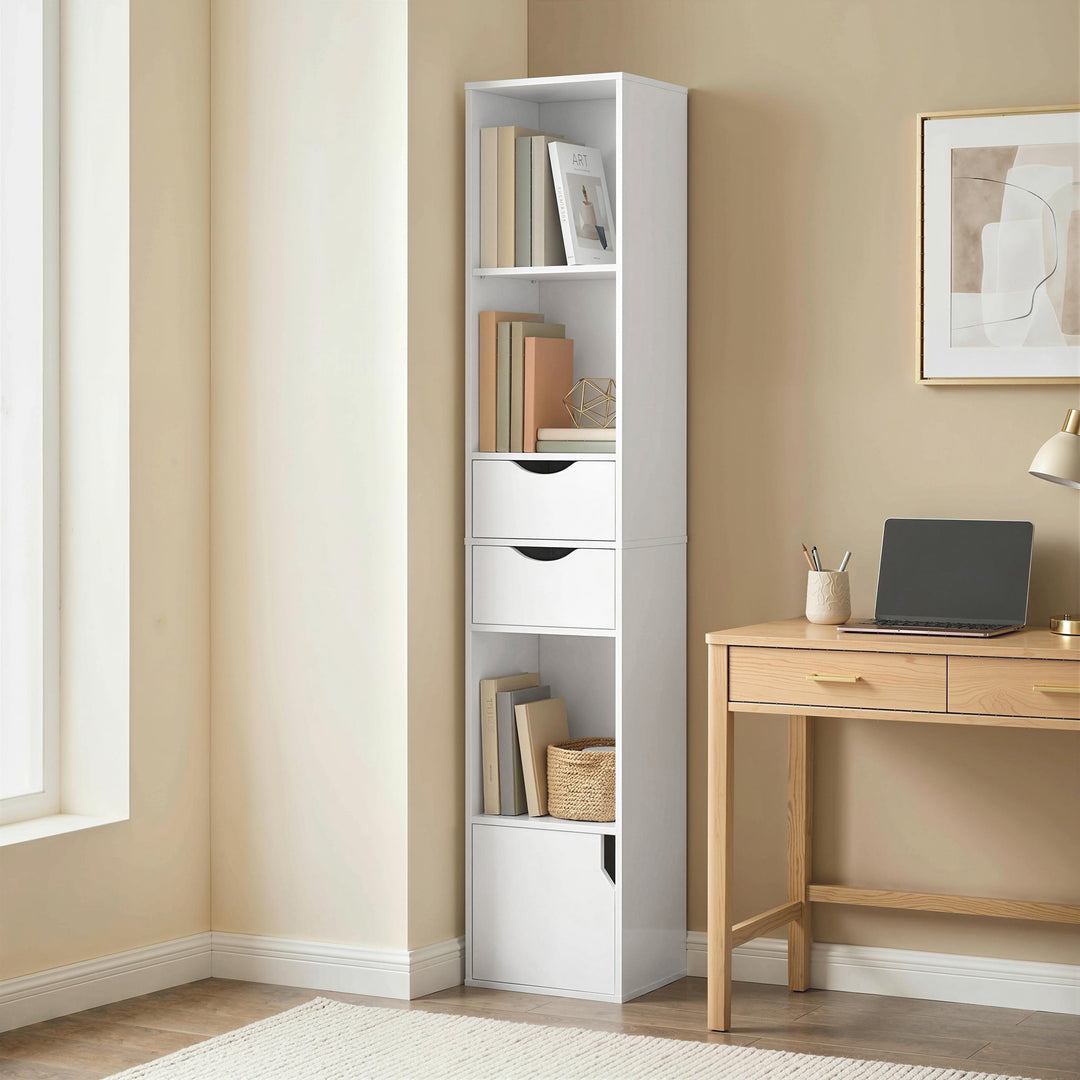 Bookcase with Drawers Adjustable Shelf Bookshelf with 2 Drawers and Cabinet 158 cm