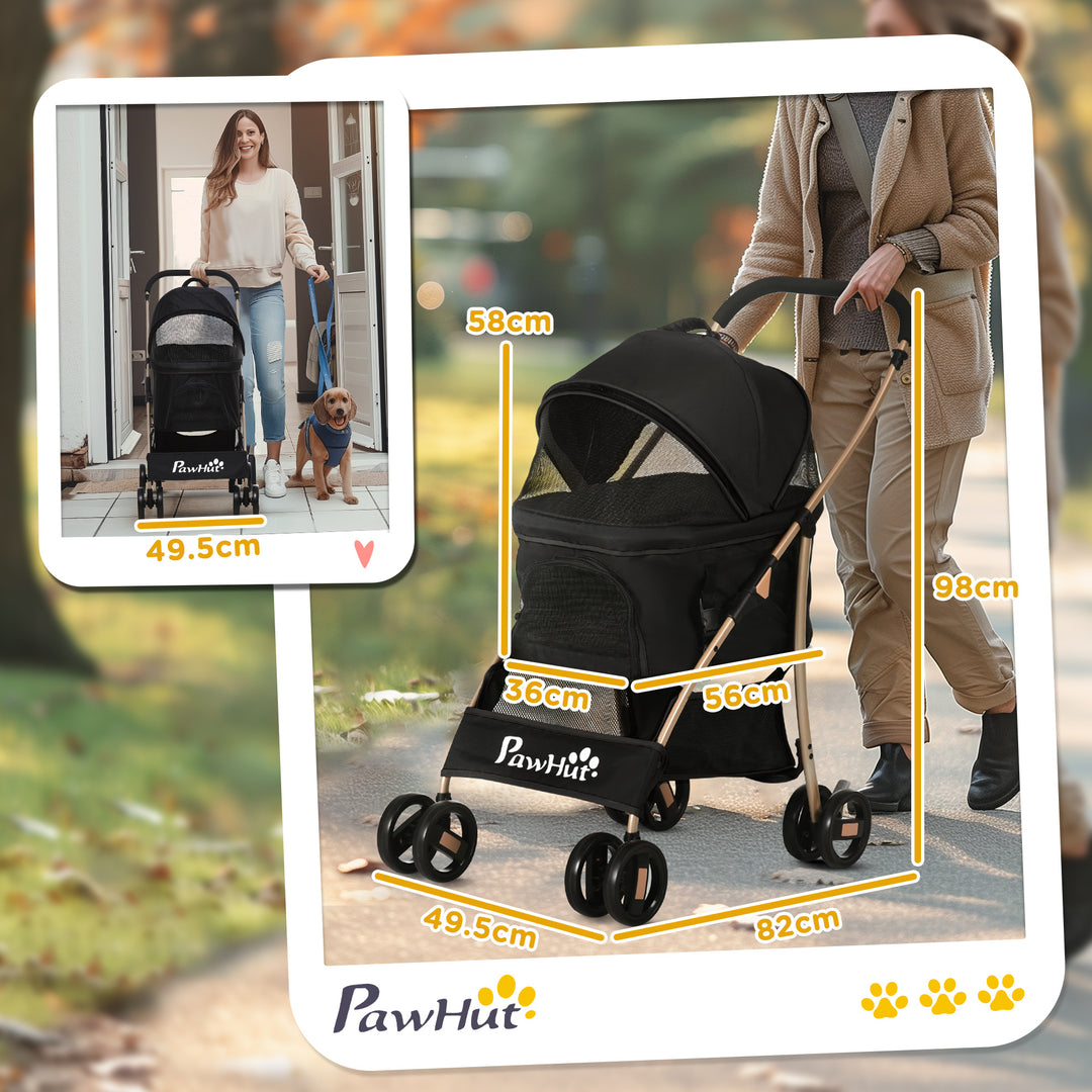 PawHut Detachable Pet Stroller, 3-In-1 Dog Cat Travel Carriage, Foldable with Universal Wheel Brake, Canopy Basket Storage Bag, Black | Aosom UK