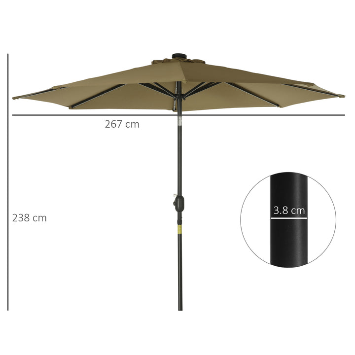 MCL 2.7m Patio Garden Umbrella Outdoor Parasol with Tilt Crank and 24 LEDs Lights (Brown)