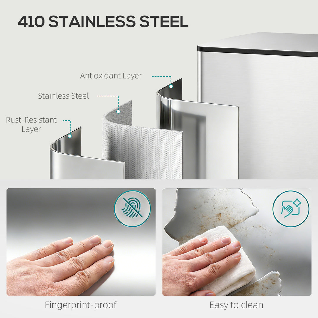 60L Dual Compartment Stainless Steel Bin, with Deodoriser Holders - Si
