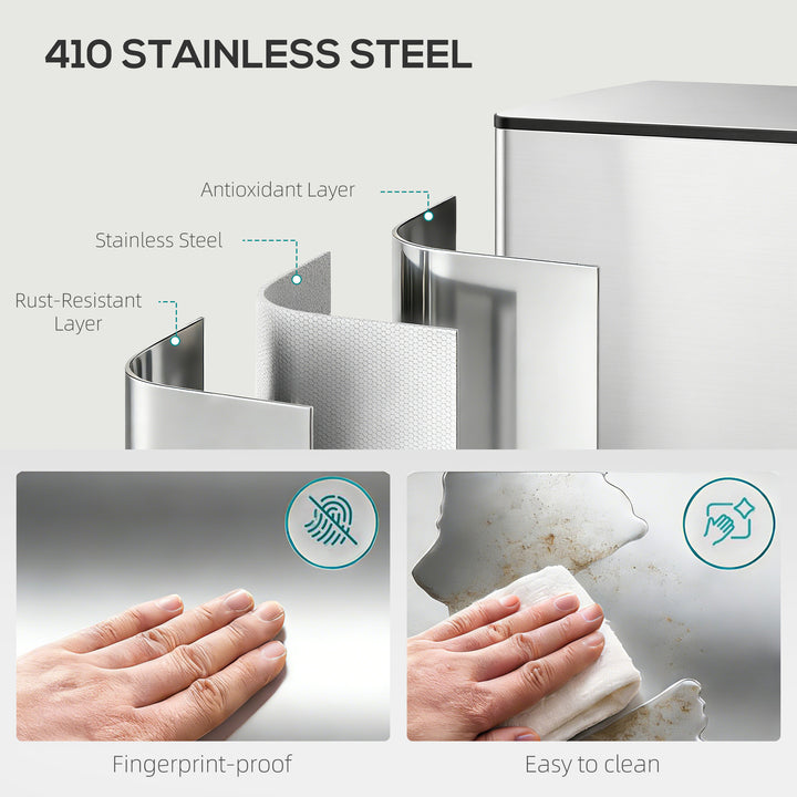 60L Dual Compartment Stainless Steel Bin, with Deodoriser Holders - Si