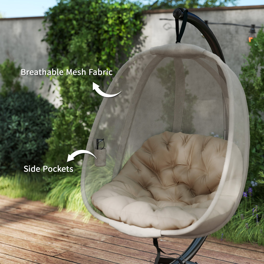 MCL Hanging Egg Chair, Folding Texteline Swing Hammock with Side Pocket, Cushion and Stand for Indoor Outdoor, Patio Garden Furniture, Khaki