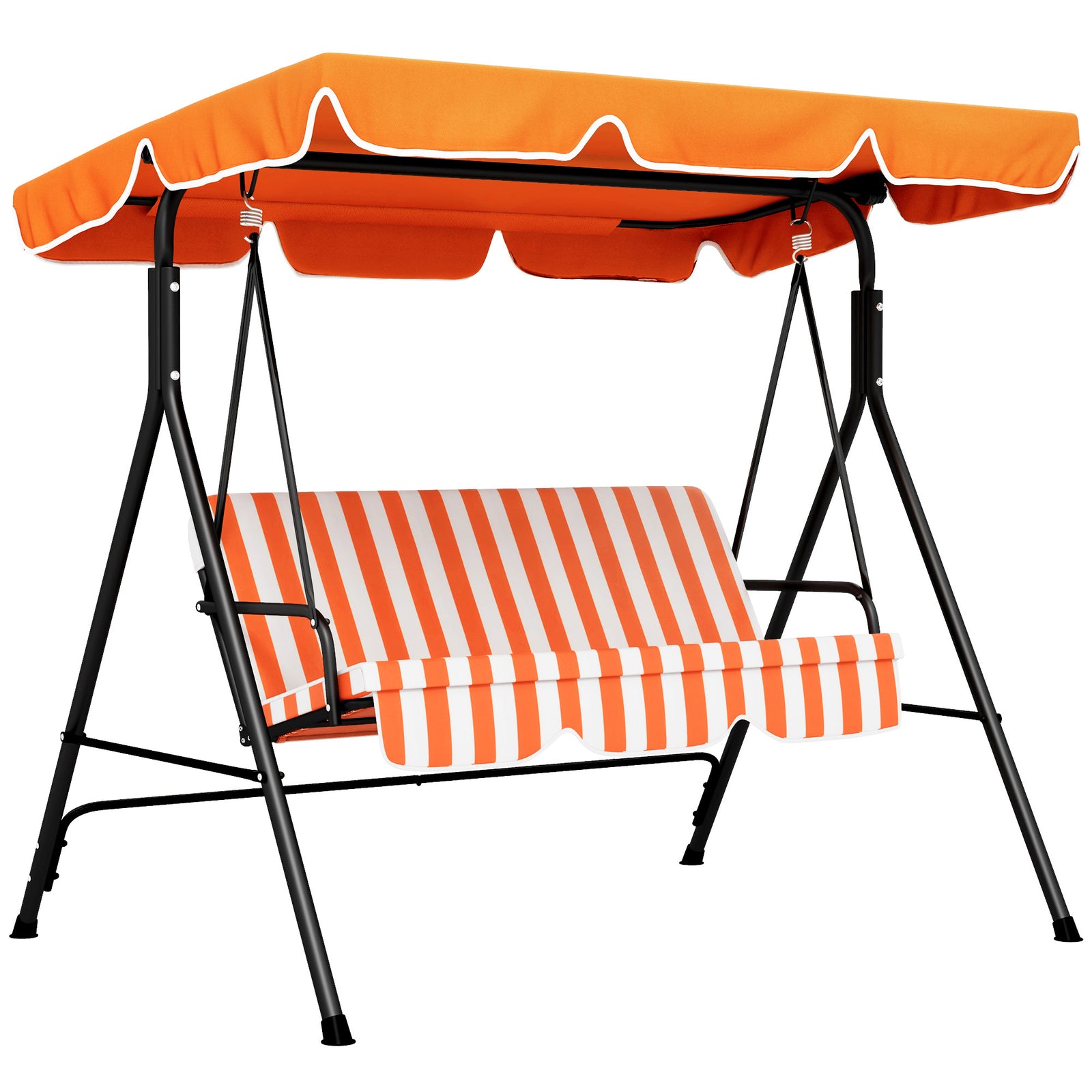 3 Seater Garden Swing Chair, Outdoor Swing Chair with Adjustable Canopy, Mental Frame & Cushions, Orange