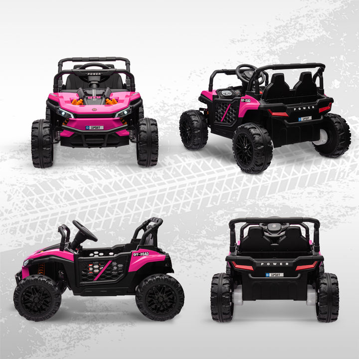 AIYAPLAY 12V Battery Powered Ride on Truck w/ Remote, Four Suspension Wheels, Horn, Lights, Music, USB, for Ages 3-5 Years, Pink
