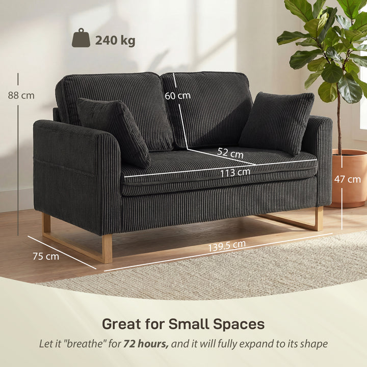 2 Seater Sofa, 140 cm Loveseat Sofa with Spring Cushions, Metal Legs, 