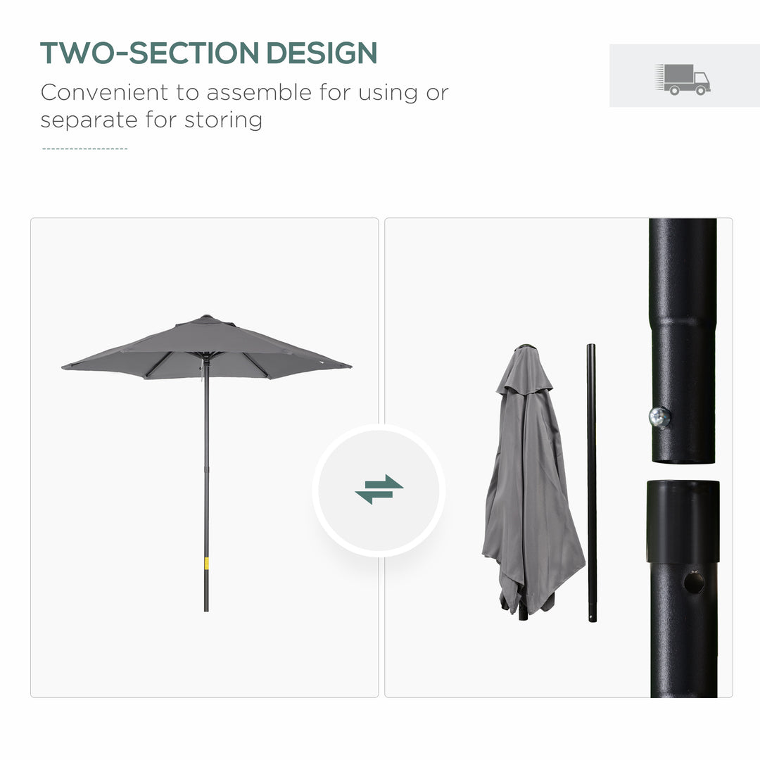 MCL 2m Garden Parasol Umbrella, Outdoor Sun Shade with 6 Sturdy Ribs for Balcony, Bench, Garden, Dark Grey