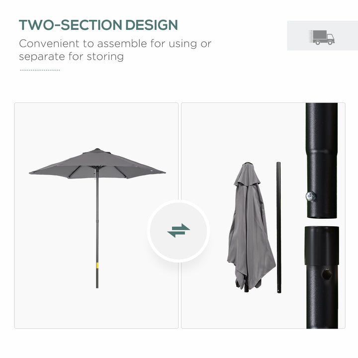 2m Garden Parasol Umbrella, Outdoor Sun Shade with 6 Sturdy Ribs for Balcony, Bench, Garden, Dark Grey