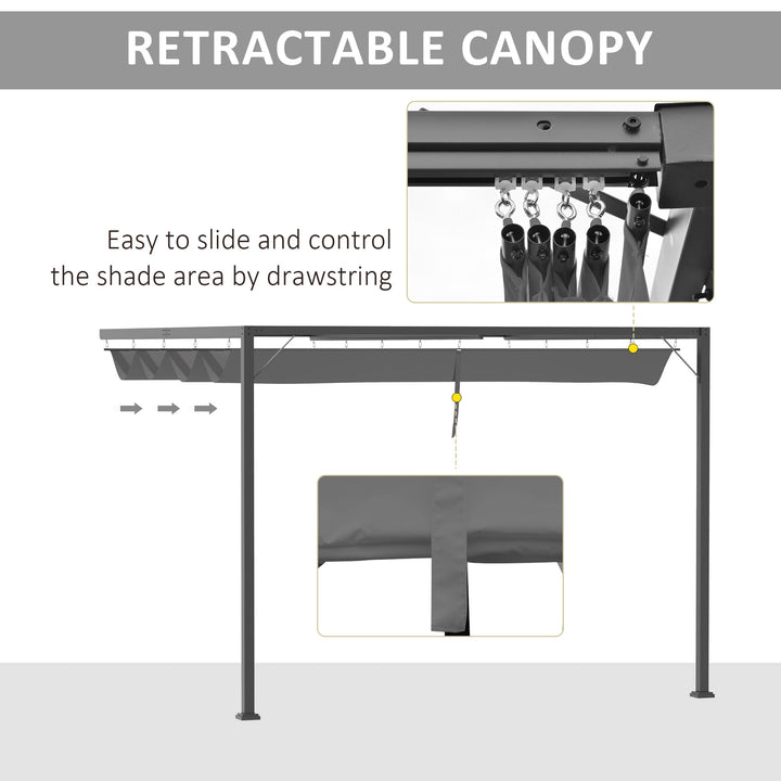 Outsunny 3(m) Outdoor Pergola Retractable Canopy Wall Mounted Gazebo Patio Shelter Sun Shade, Grey