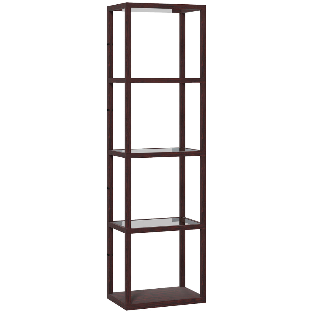 LED Floor Lamp with Glass Shelves, 4 Layers Dimmable Tall Standing Lamp, Modern Column Shelf Floor Light for Living Room, Bedroom, Office, Dark Brown
