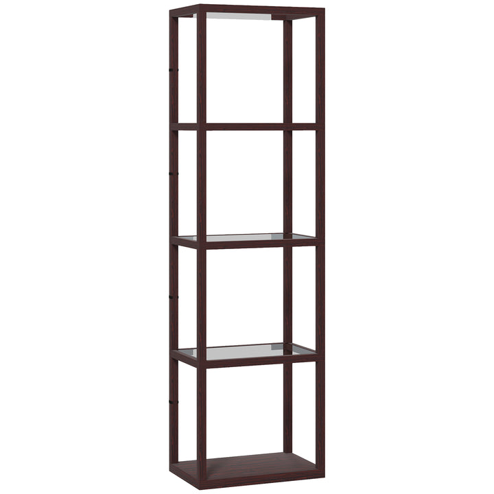 LED Floor Lamp with Glass Shelves, 4 Layers Dimmable Tall Standing Lamp, Modern Column Shelf Floor Light for Living Room, Bedroom, Office, Dark Brown