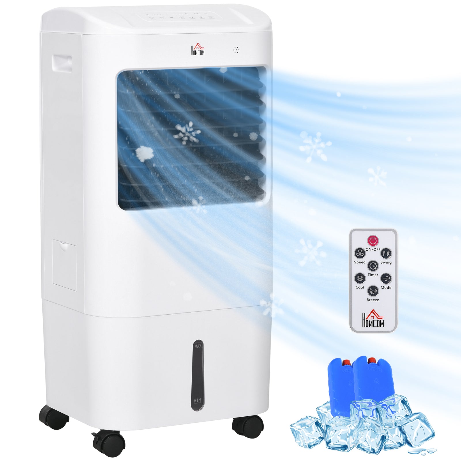 Portable Air Cooler with 15 Litre Water Tank, Oscillation, LED Display, Remote Control, 7.5 Hour Timer, Evaporative Air Cooler Fan with 3 Speeds, 3 Modes, Ice Packs, for Home Office