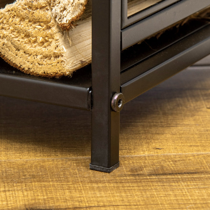 MCL Steel Firewood Log Holder Indoor Outdoor Firewood Rack Fireplace Wood Storage Shelf with 4 Tools, Hooks, Tree Pattern Design, Rust-Resistant, Black, 46W x 30D x 70H cm