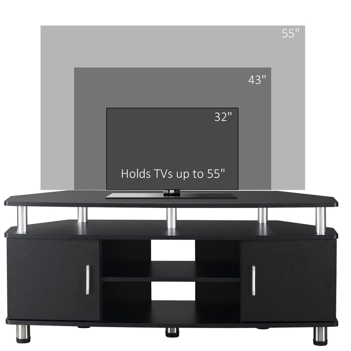 HOMCOM TV Unit Cabinet for TVs up to 55 Inch, Entertainment Center with 2 Storage Shelves and Cupboards, for Living Room, Black | Aosom UK