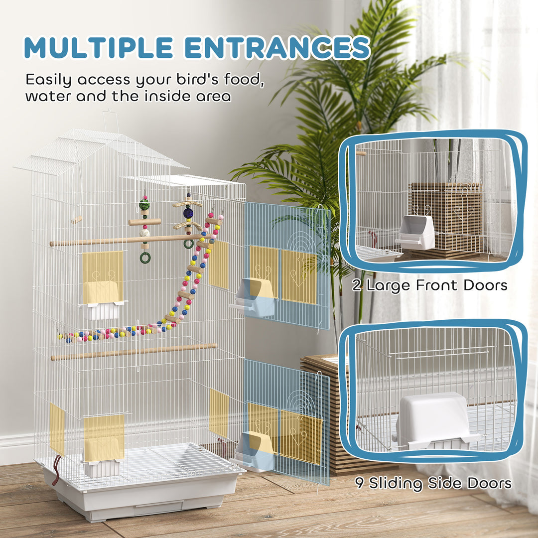 Bird Cage for Budgies, Finches, Canaries w/ Accessories, Toys, Tray, White