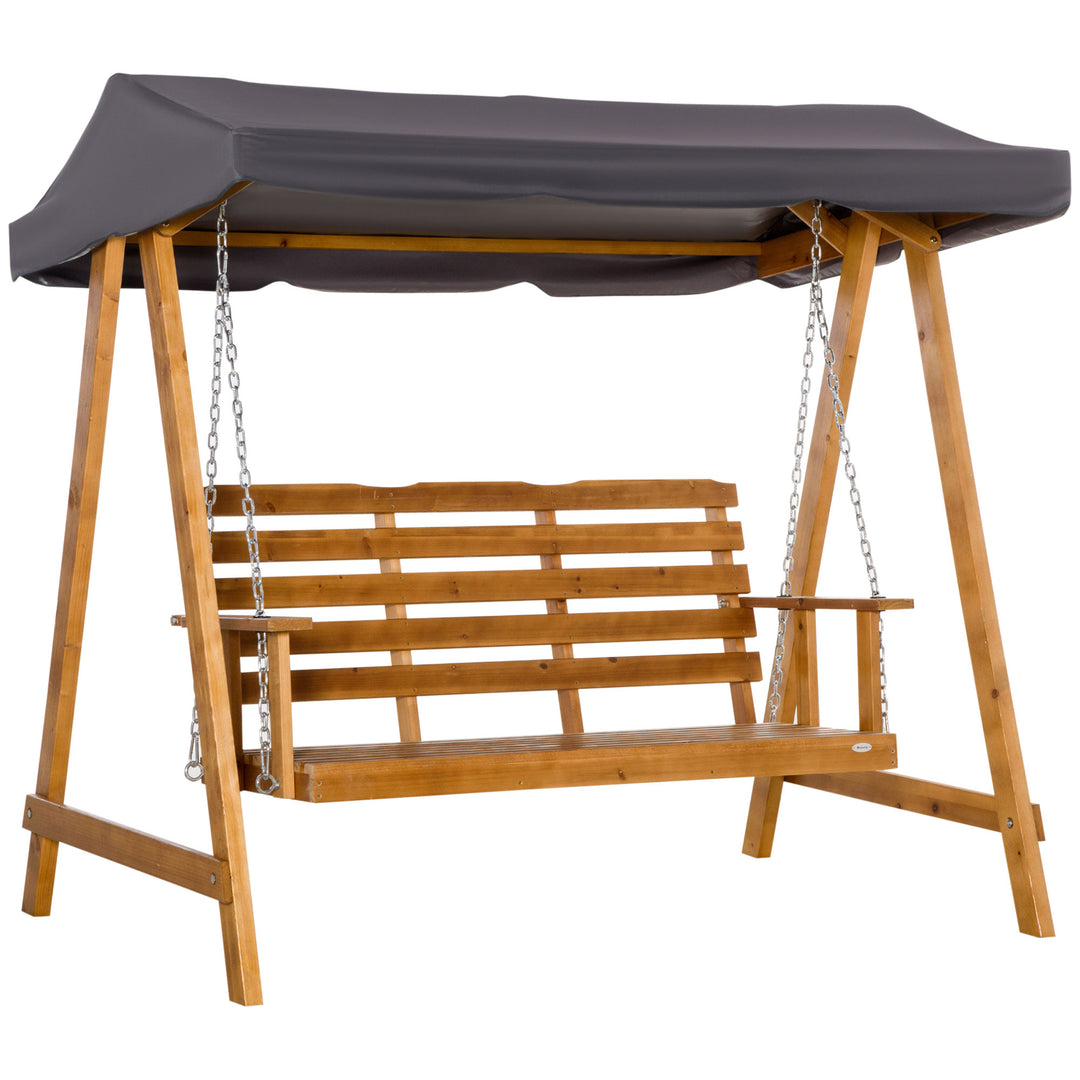 3 Seater Garden Swing Seat Swing Chair Outdoor Wooden Swing Bench Hammock with Adjustable Canopy
