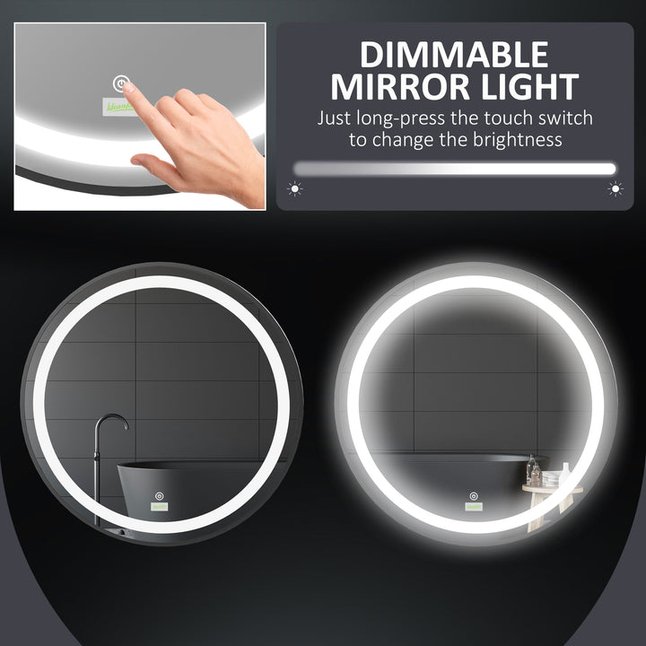 kleankin Luminous Lavatory Mirror: Round, Dimmable LED, Wall-Mounted, 3 Temperature Tones, Memory Function, Hardwired | Aosom UK