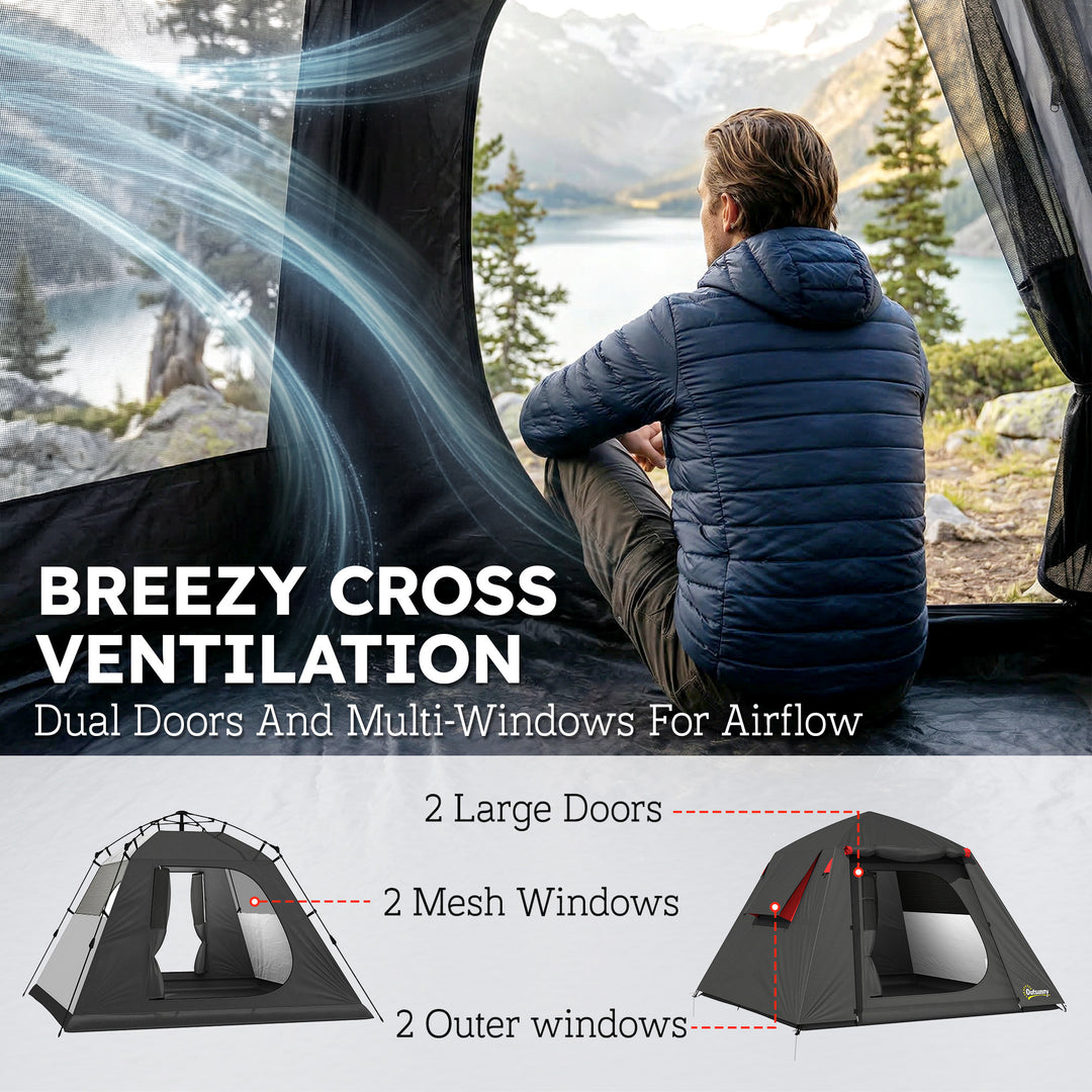 Camping Tent 3000mm Waterproof Tent with 2 Doors, Dark Grey and Red