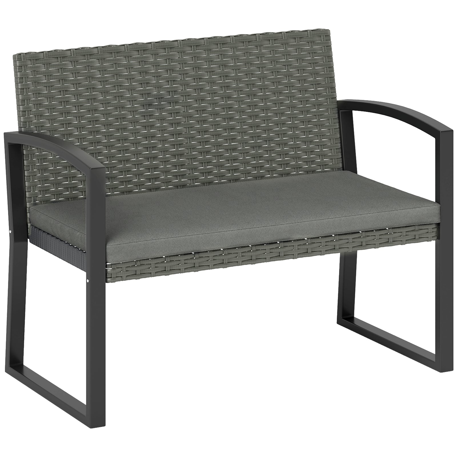 Two-Seater Rattan Garden Bench - Grey/Black