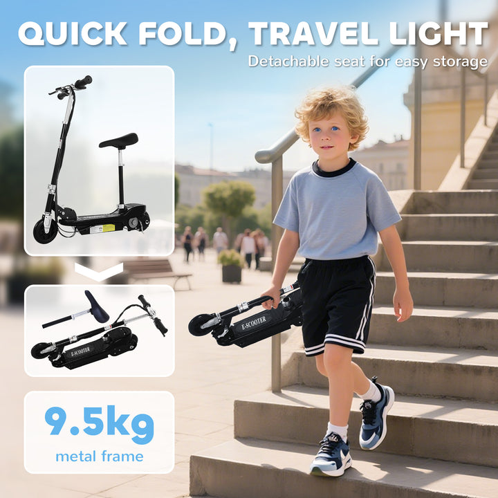 MCL Powered E-Scooter Ride-On, with Brakes, Adjustable Seat, Adjustable Handlebars, Black