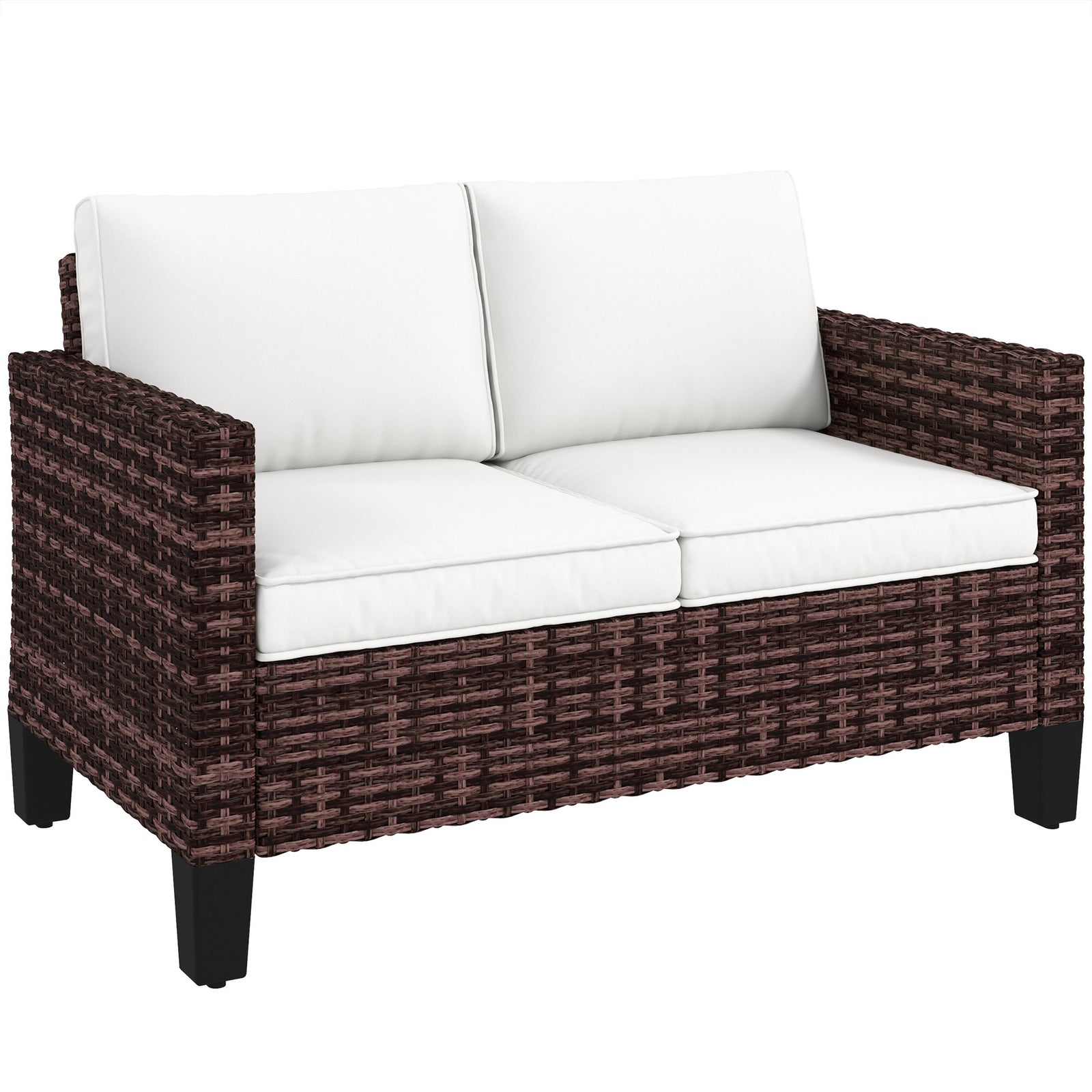 Two-Seater Rattan Outdoor Sofa - Brown