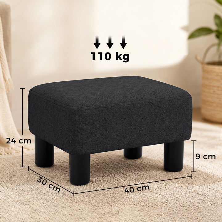 Linen Fabric Footstool Ottoman Cube with 4 Plastic Legs, Black