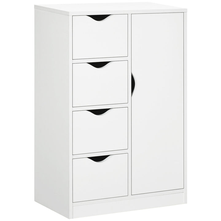 HOMCOM Freestanding Bathroom Cabinet, 4 Drawer Storage Cupboard with Door for Living Room, Kitchen, Bedroom, White | Aosom UK