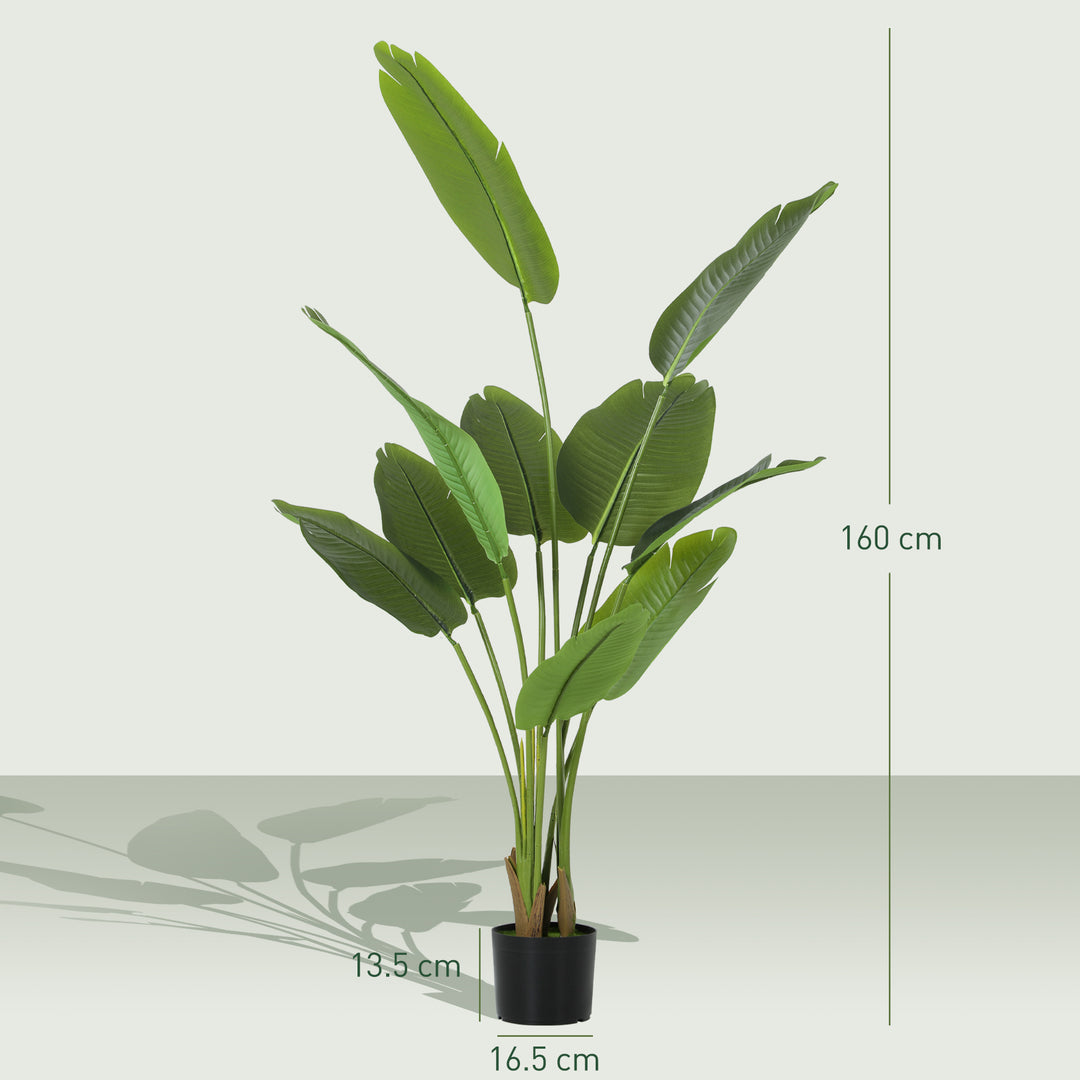 160cm Tall Artificial Bird of Paradise Plant, Faux Banana Leaf Tree with PEVA Leaves and Flocking, Decorative Palm Tree in Pot for Home Office Decor, Green