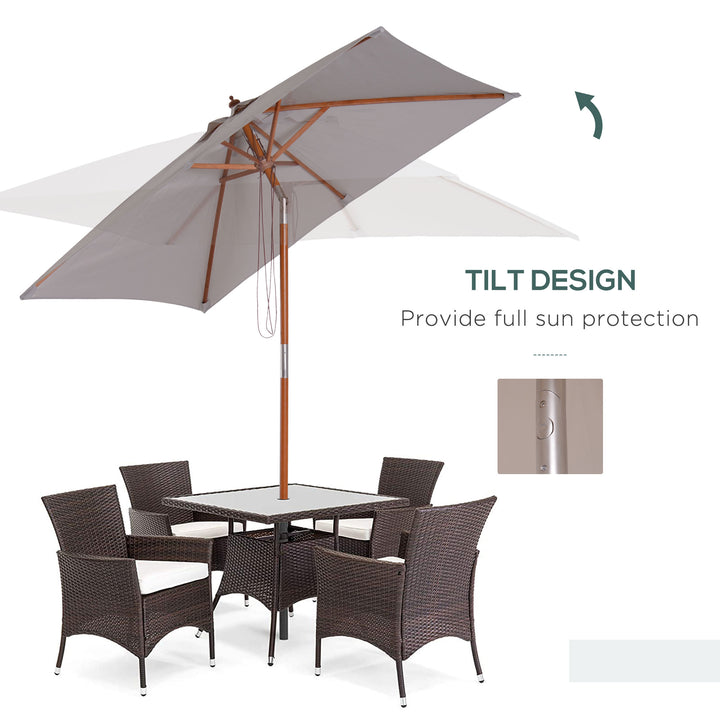 Outsunny 2m x 1.5m Garden Parasol Umbrella with Tilting Sunshade Canopy, Outdoor Market Table Umbrella with Wood and Bamboo Frame, Grey