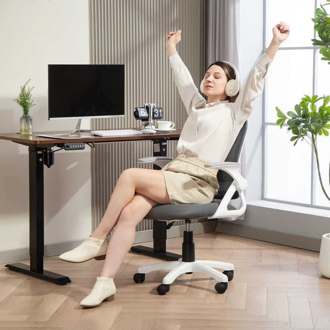 Breathable Mesh Office Chair, Ergonomic Swivel Computer Chair with Flip-up Armrests, Lumbar Back Support for Home/Office, Grey