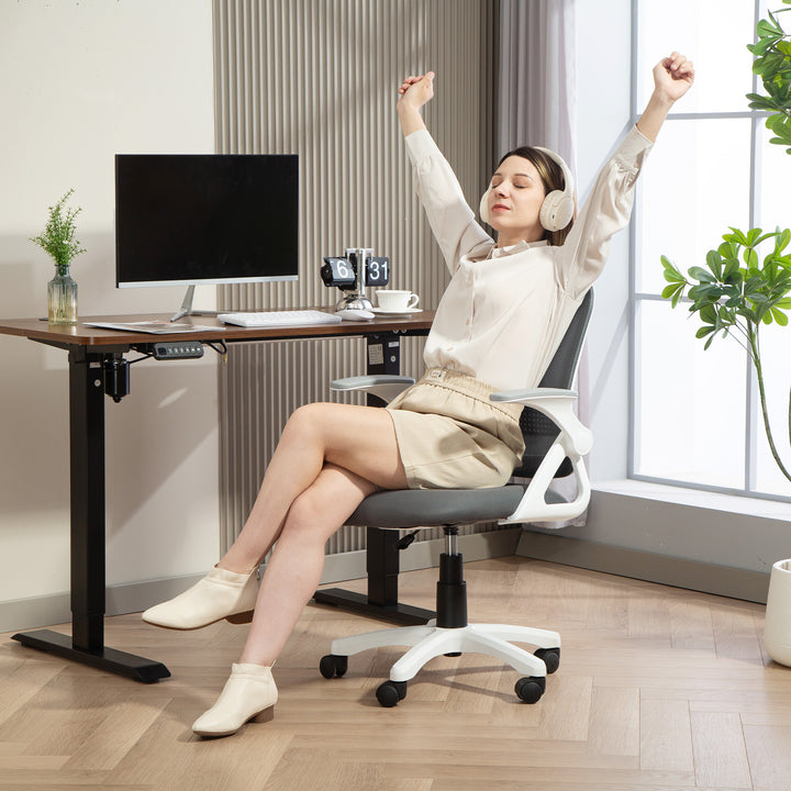 Breathable Mesh Office Chair, Ergonomic Swivel Computer Chair with Flip-up Armrests, Lumbar Back Support for Home/Office, Grey