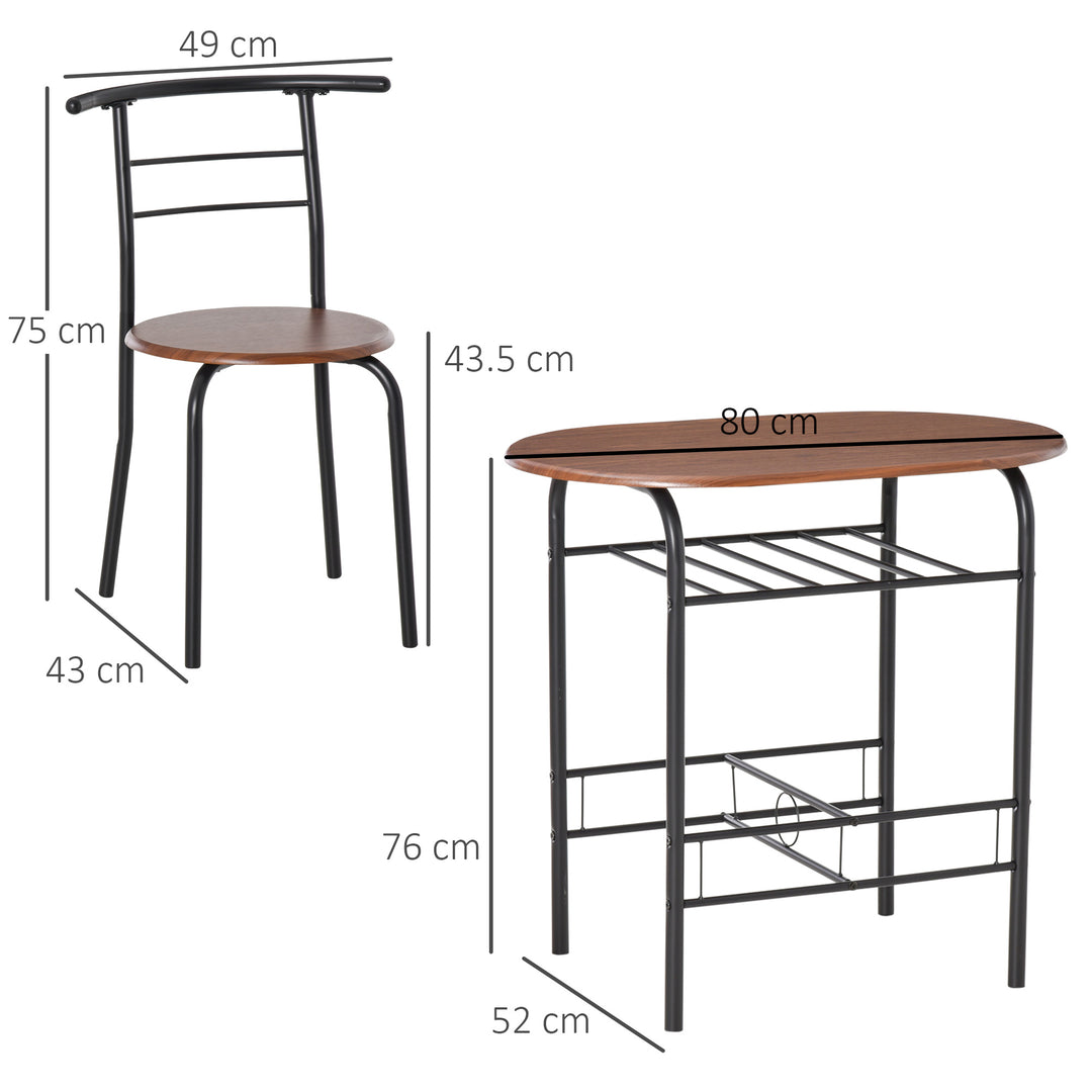 3-Piece Dining Table Set , Metal Frame Wood Top Breakfast Bar Table Set for 2, Dining Table w/Storage Shelf & 2 chairs