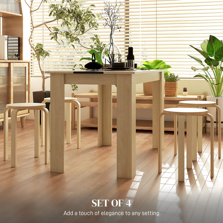 Stackable Stools Set of 4, Modern Stacking Chairs, Round Backless Stools for Kitchen, Dining Room, Office, Outdoors, Nature Wood Finish