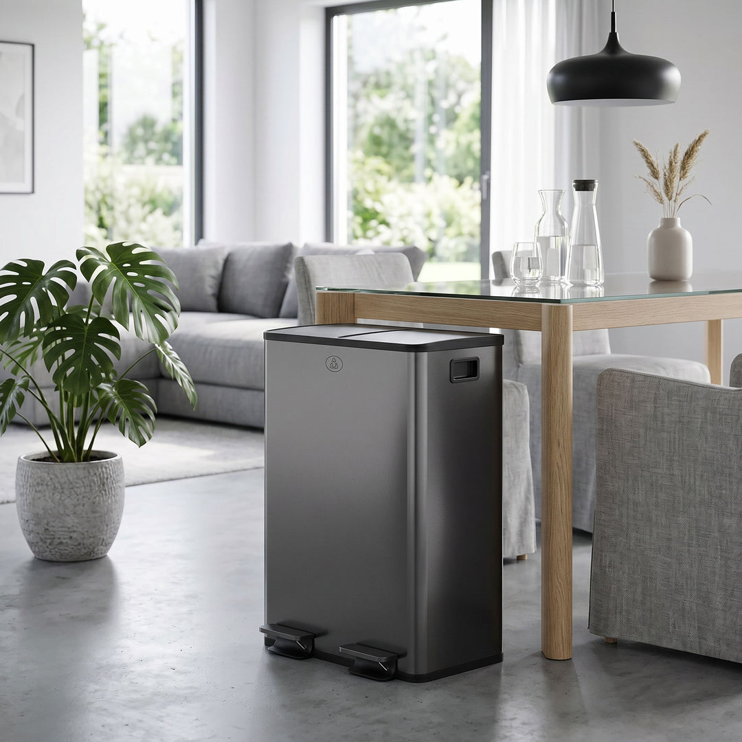 56L Dual Compartment Stainless Steel Bin, with Deodoriser Holders - Bl