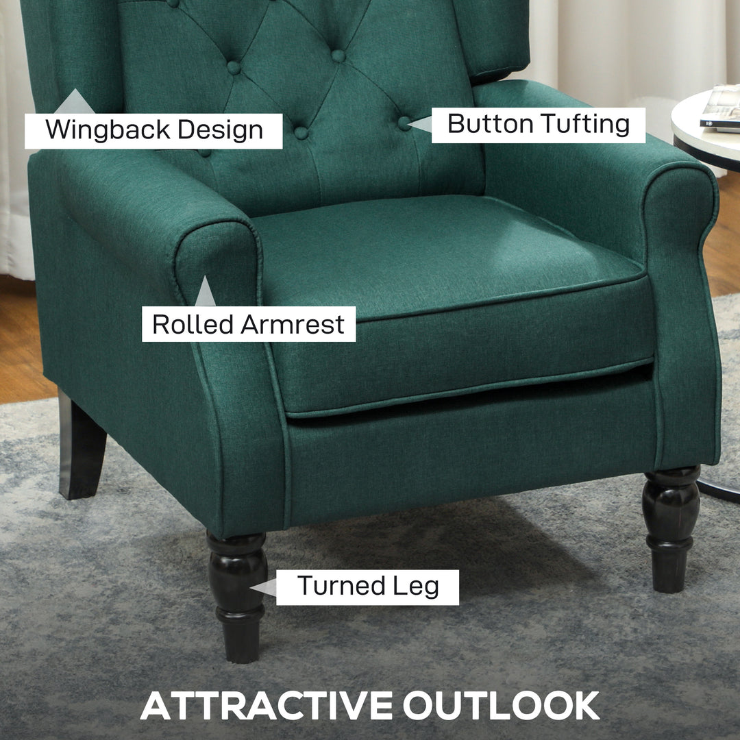 Wingback Accent Chair, Retro Upholstered Button Tufted Occasional Chair for Living Room and Bedroom, Dark Green