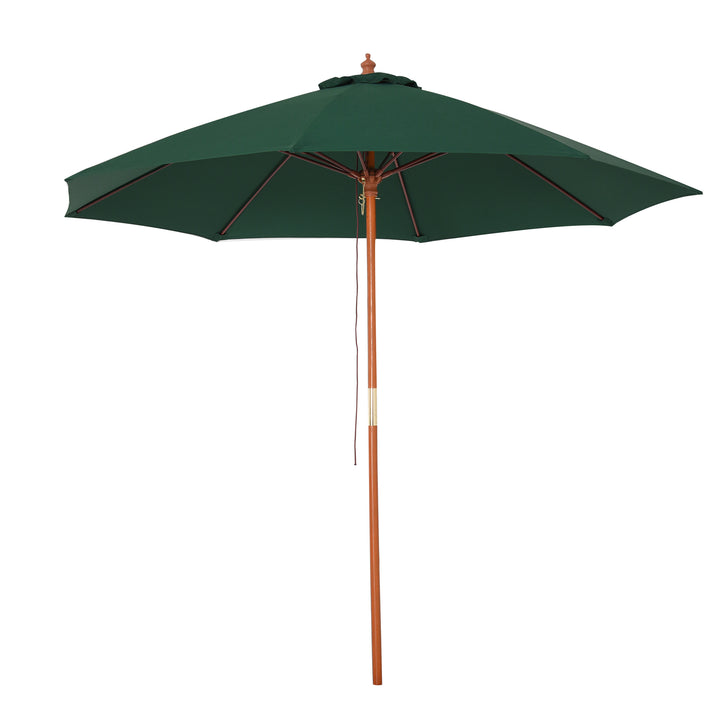 Outsunny Waterproof Wooden Garden Parasol: 2.5m Ventilated Canopy, Patio Sun Shade, Dark Green | Aosom UK