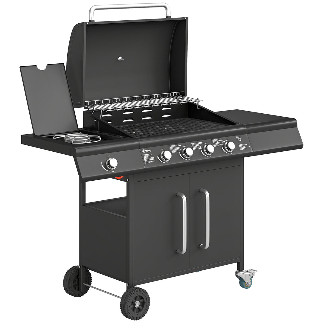 4+1 Burner Gas BBQ Grill with Storage Cabinet, 15.2 kW Gas Barbecue Tr