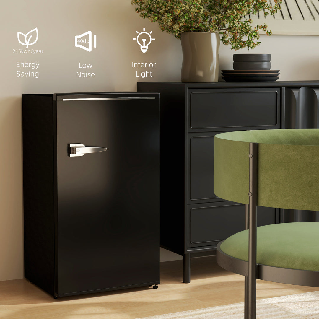 Under Counter Fridge, 85L Small Retro Refrigerator with Chiller Box, Adjustable Thermostat, Glass Shelves, Black